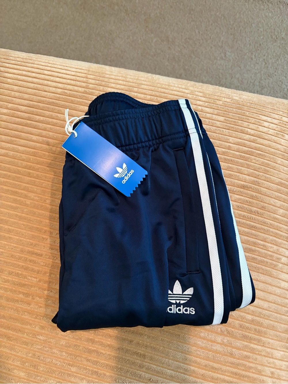 adidas Kids Navy Track Pants with White Stripes